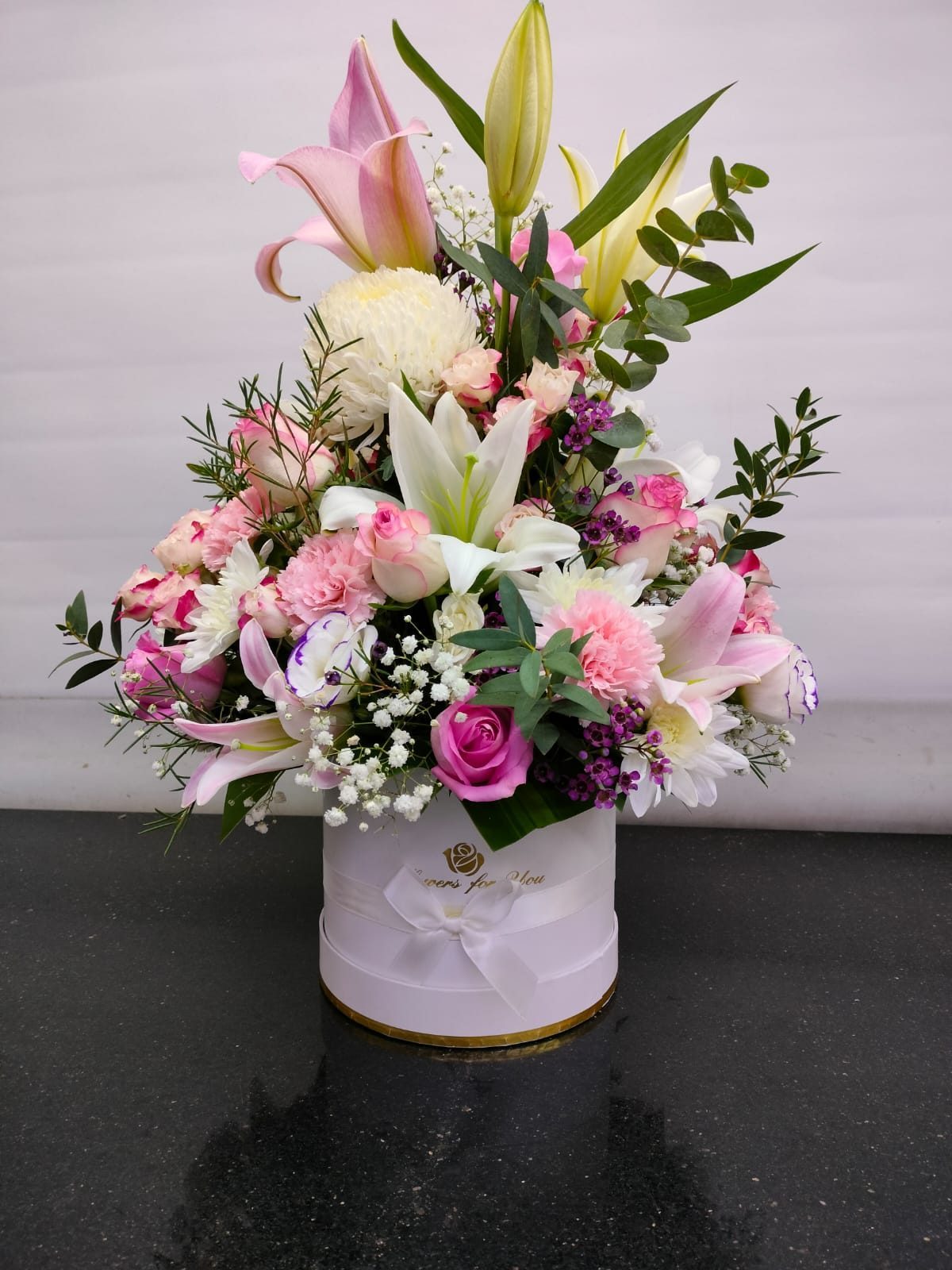 Pink Lily Garden box arrangement